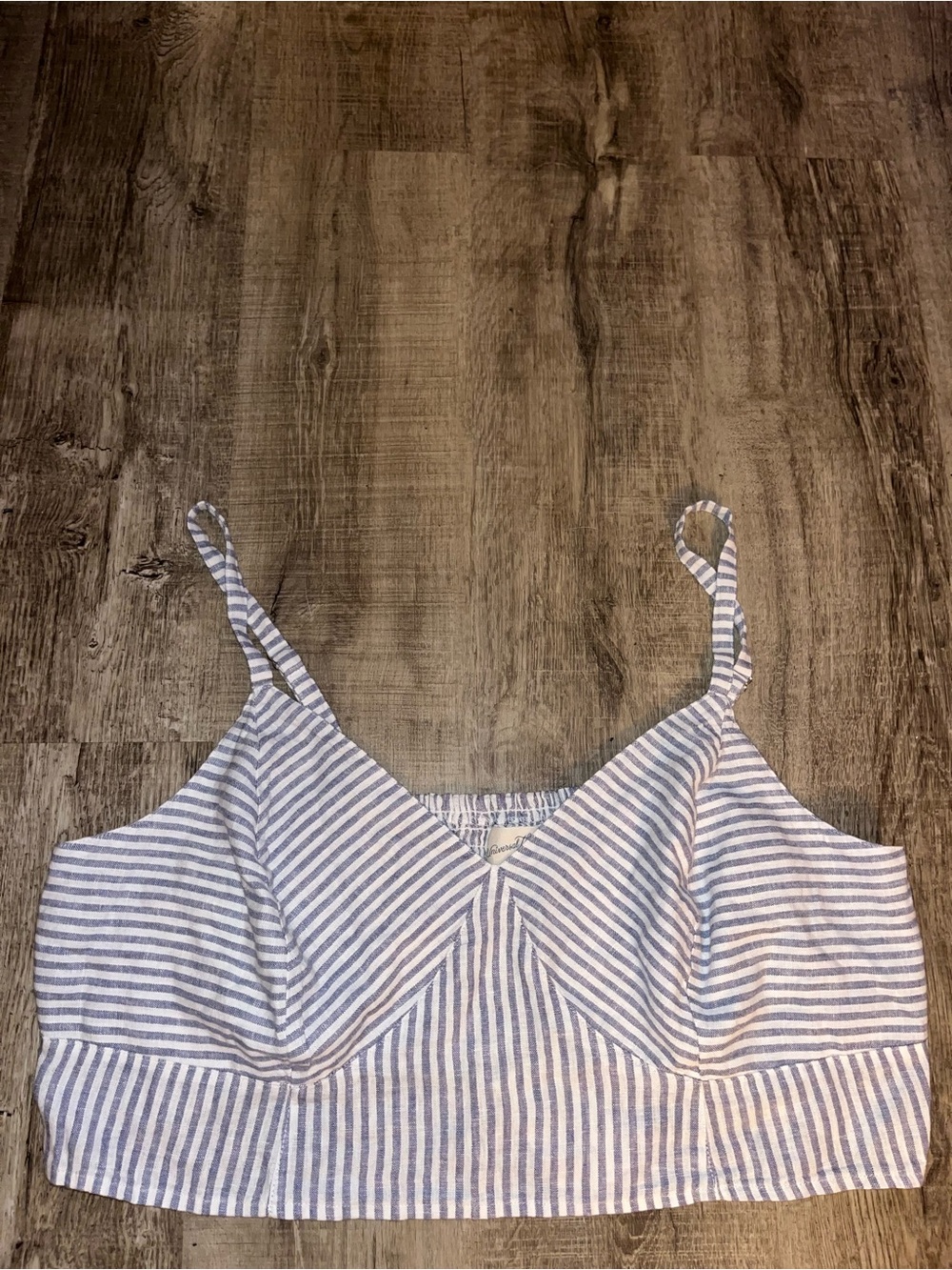 Universal Thread Cropped Tank Top Linen Blend, Size 2XL, Blue/White Stripes NWT